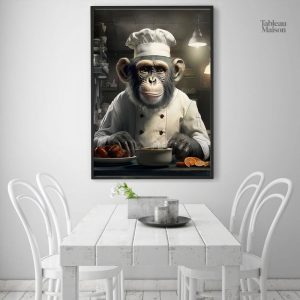 Tableau humoristique de singe en cuisine