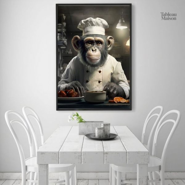 Tableau humoristique de singe en cuisine