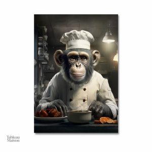 Oeuvre d'art représentant un singe cuisinier amusant