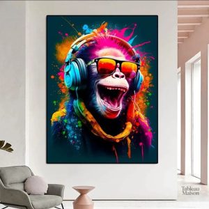 Tableau Singe DJ coloré et moderne pour décoration intérieure