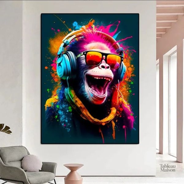 Tableau Singe DJ coloré et moderne pour décoration intérieure