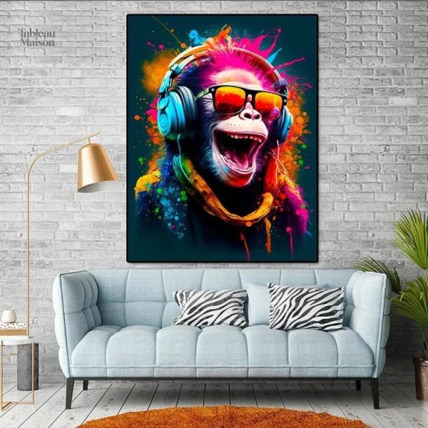 Art mural singe DJ, parfait pour les amateurs de musique