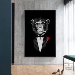 Art mural singe en costume chic et amusant