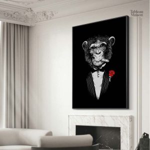 Tableau artistique représentant un singe en tenue formelle