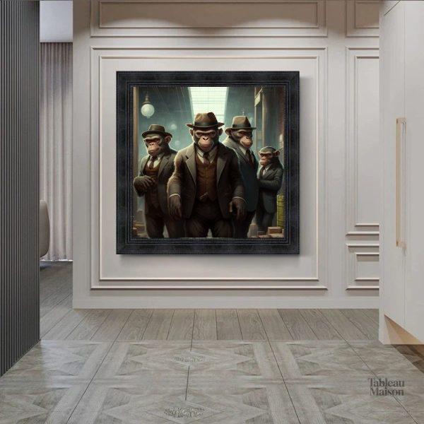 Tableau artistique singe inspiré par l'univers mafieux