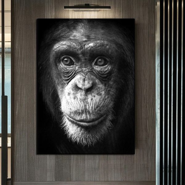 Tableau noir et blanc représentant un singe stylisé