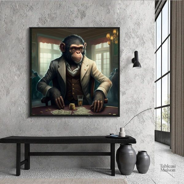 Tableau singe poker coloré et amusant pour décoration murale