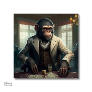 Singe jouant aux cartes dans une ambiance ludique