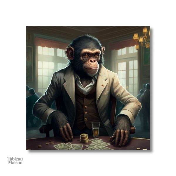 Singe jouant aux cartes dans une ambiance ludique