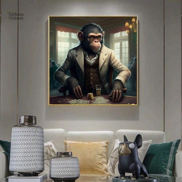 Tableau original représentant un singe à la table de poker