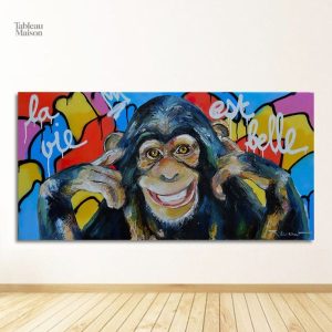 Œuvre pop art avec un singe au style vibrant