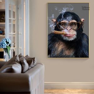 Singe en train de fumer, tableau coloré et moderne