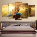 Tableau Sirène sur la mer d'or, art mural marin