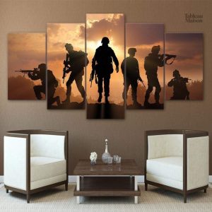 Tableau Soldats en opération, art militaire inspirant