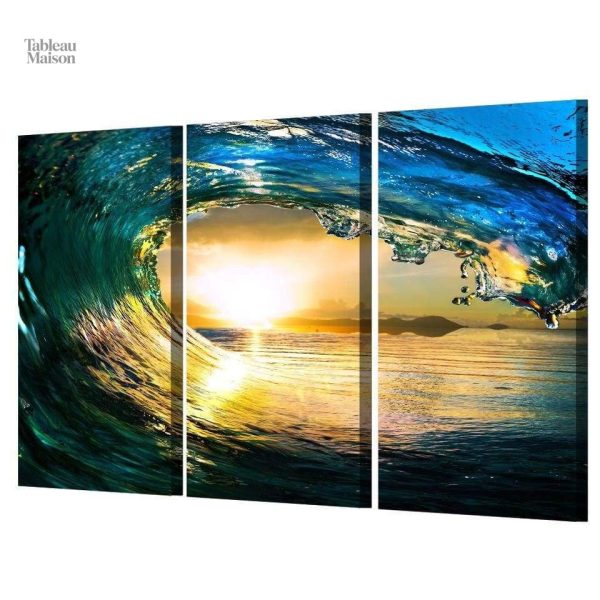 Illustration moderne de soleil et vagues, ambiance sereine