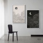 Art mural abstrait représentant le Soleil et la Lune