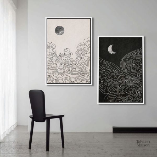 Art mural abstrait représentant le Soleil et la Lune