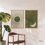 Illustration moderne du soleil et de la lune en vert