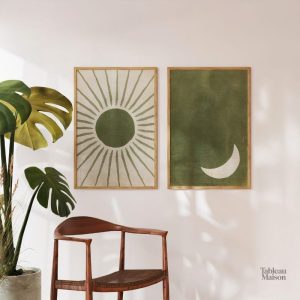 Illustration moderne du soleil et de la lune en vert