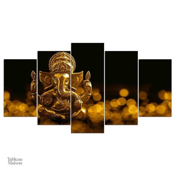 Art mural avec une statue de Ganesh en finition dorée