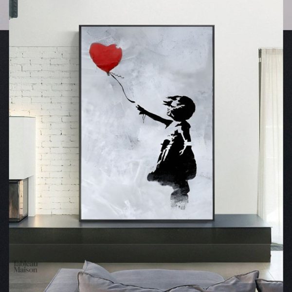 Tableau street art Banksy avec ballon rouge