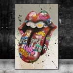 Tableau street art représentant une bouche stylisée
