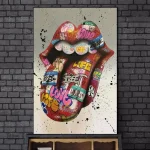 Oeuvre d'art urbain avec une bouche colorée et expressive