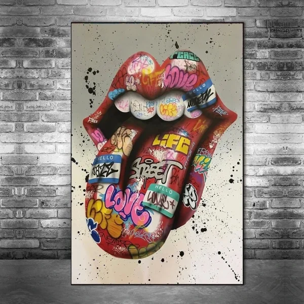 Tableau moderne inspiré du street art avec motif de bouche