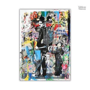 Art de rue représentant Charlie Chaplin en couleur