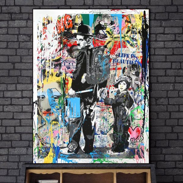 Décoration murale street art avec Charlie Chaplin