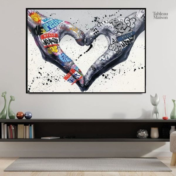 Art mural cœur, style street art contemporain