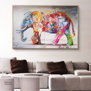 Tableau street art éléphant coloré et moderne