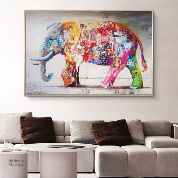 Tableau street art éléphant coloré et moderne