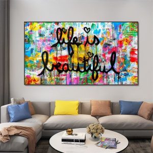 Tableau Street Art "Life is Beautiful" en couleur vive