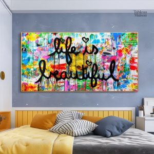 Art mural vibrant sur le thème de la beauté de la vie