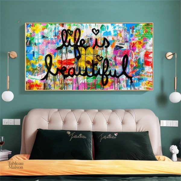 Tableau contemporain de street art avec une citation positive