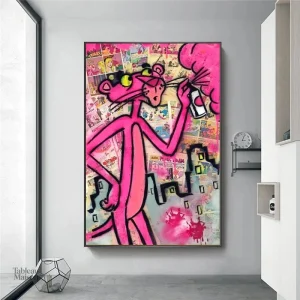 Tableau street art panthère rose moderne