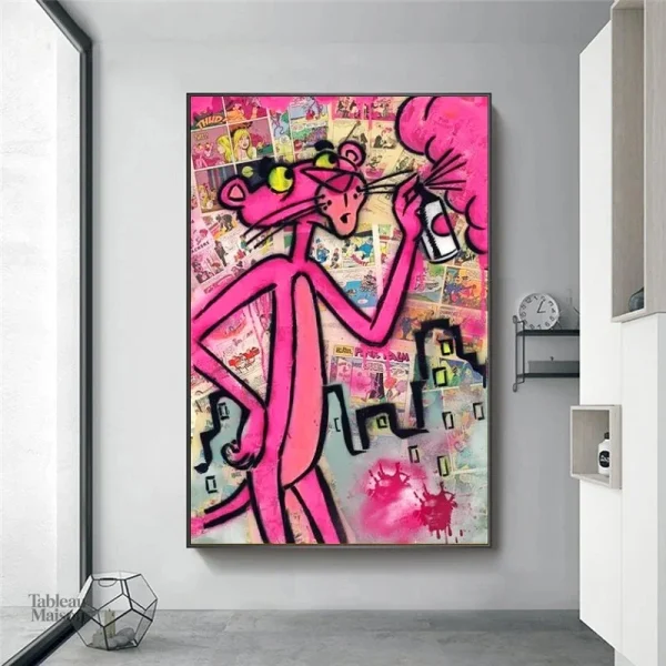 Tableau street art panthère rose moderne