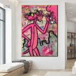 Art mural street art avec panthère rose stylisée