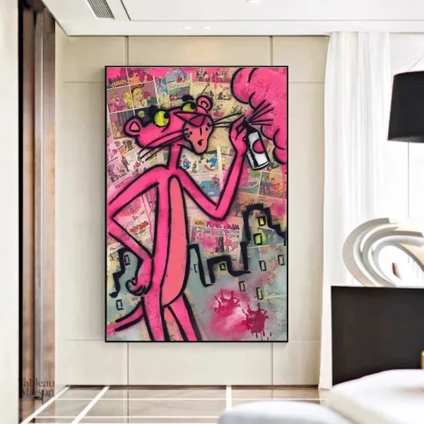 Tableau coloré représentant une panthère rose