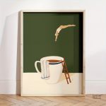 Tableau artistique surréaliste sur le thème du café