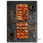 Tableau cuisine avec motif sushis, style contemporain