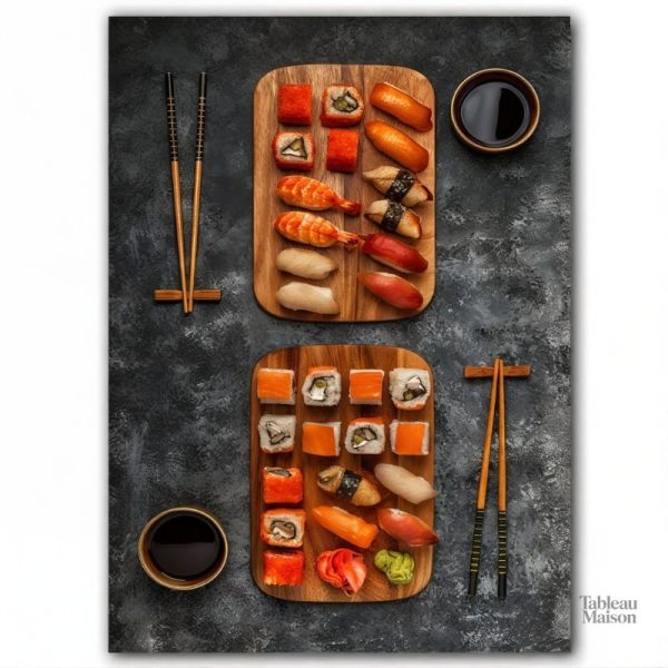 Tableau cuisine avec motif sushis, style contemporain