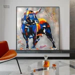 Tableau coloré représentant un taureau vibrant