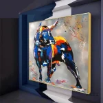 Tableau artistique : taureau stylisé aux teintes vives
