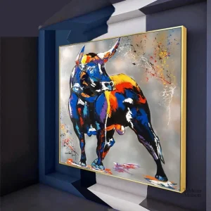 Tableau artistique : taureau stylisé aux teintes vives