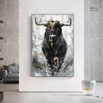 Tableau taureau noir et blanc en style contemporain
