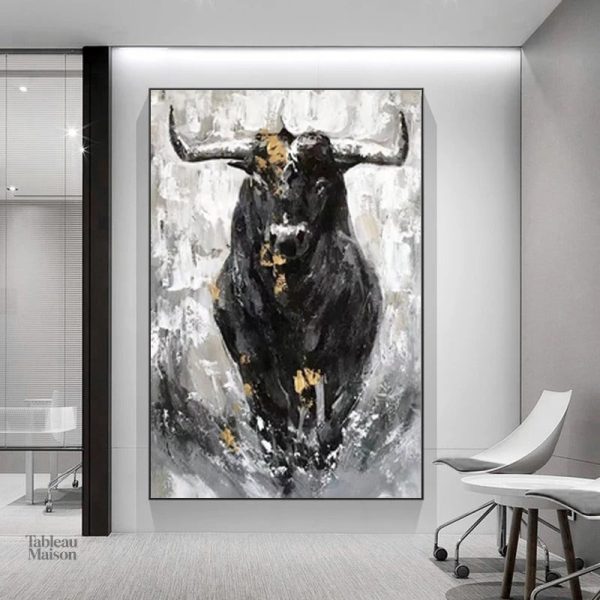 Tableau moderne d'un taureau sur fond monochrome