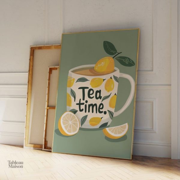 Illustration de théière et tasses sur fond artistique