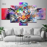 Art mural coloré avec un tigre aux couleurs vives